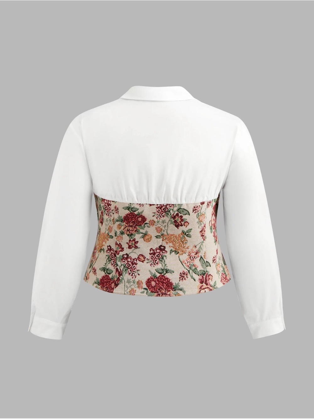 CEDER 100% COTTON COLLAR FLORAL PATCHED BUTTON LONG SLEEVE BLOUSE CURVE & PLUS - Picture 2 of 2